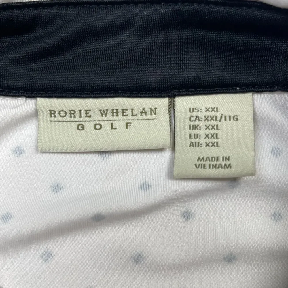 Rorie Whelan Polo Shirt Men's 2XL White Polka Dot Stretch Short Sleeve Golf‎